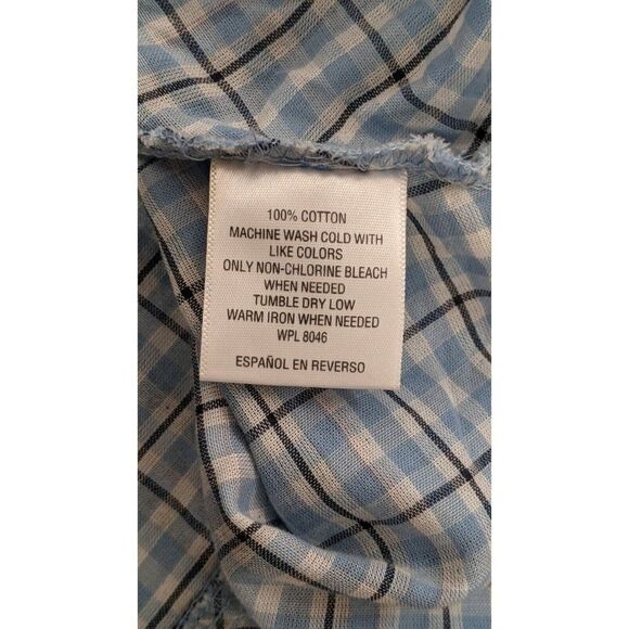 Style & Co. Womens XS Blue White Plaid Pearl Snap Roll Tab Sleeves Western Shirt - Picture 6 of 7